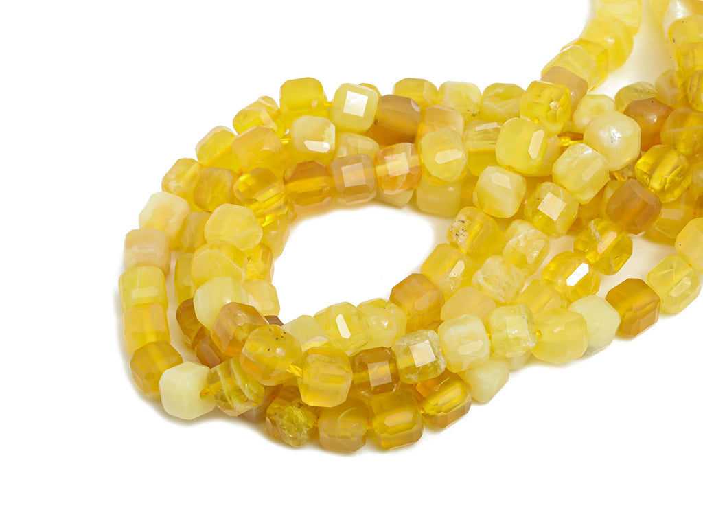 5mm Yellow Opal Natural Stone Beads - Cube Faceted Huang Opal 15.5 inch /Strand - Gemstone Beads for Handmade - DIY Crafting Beads - NS2485 - DOMEDBAZAAR