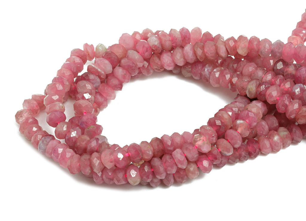 Pink Tourmaline Natural Stone Bead - Faceted Rondella Pink Tourmaline 15.5 inch /Strand - Gemstone Beads for Handmade - Jewelry DIY - NS2416 - DOMEDBAZAAR