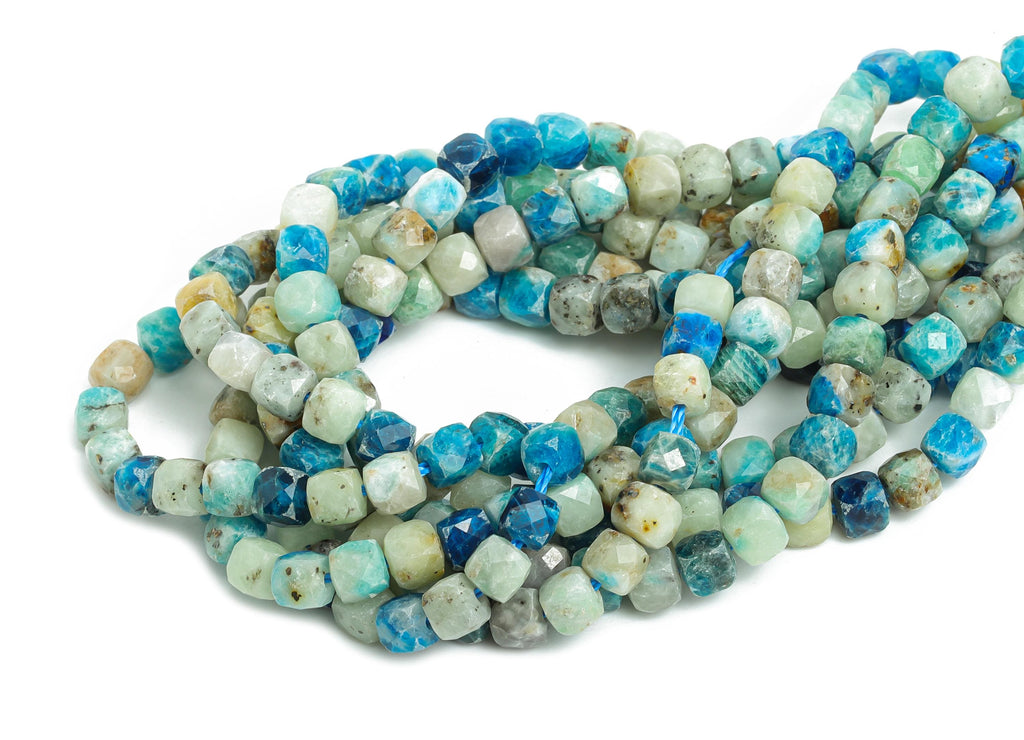 Apatite Natural Stone Beads - Faceted Cube Apatite 16 inch /Strand - Gemstone Beads for Handmade - Crafting Bead - Jewelry Making - NS2687 - DOMEDBAZAAR