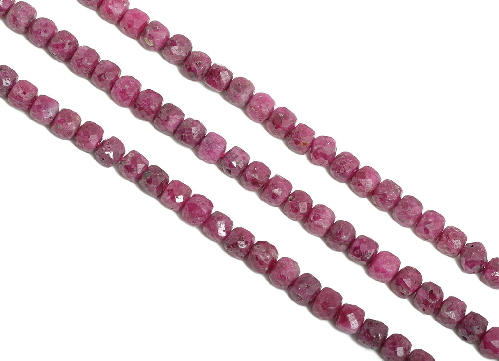 4mm Ruby Natural Stone Beads - Faceted Cube Raby 15 inch /Strand - Gemstone Beads for Handmade - Crafting Bead - Jewelry Making - NS2464 - DOMEDBAZAAR