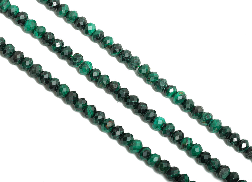 4mm Malachite Natural Stone Bead - Faceted Rondella Malachite 15.5 inch /Strand - Shine Gemstone Beads for Handmade - Crafting Bead - NS2441 - DOMEDBAZAAR