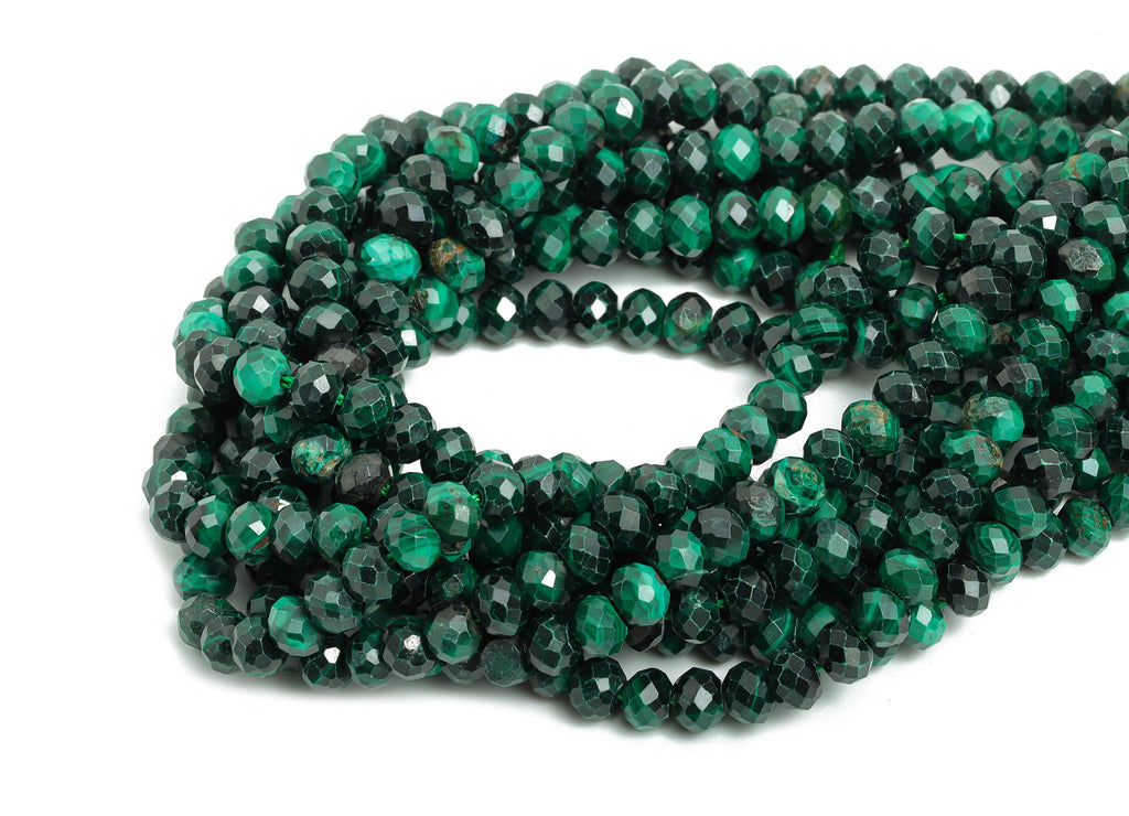 4mm Malachite Natural Stone Bead - Faceted Rondella Malachite 15.5 inch /Strand - Shine Gemstone Beads for Handmade - Crafting Bead - NS2441 - DOMEDBAZAAR