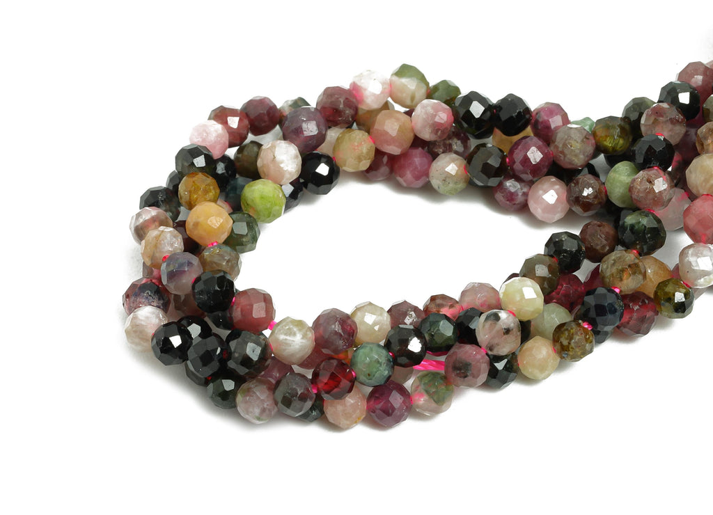3mm Colored Tourmaline Natural Stone Bead - Faceted Round 15.5 inch /Strand - Natural Gemstone Beads for Handmade - Crafting Bead - NS2507 - DOMEDBAZAAR