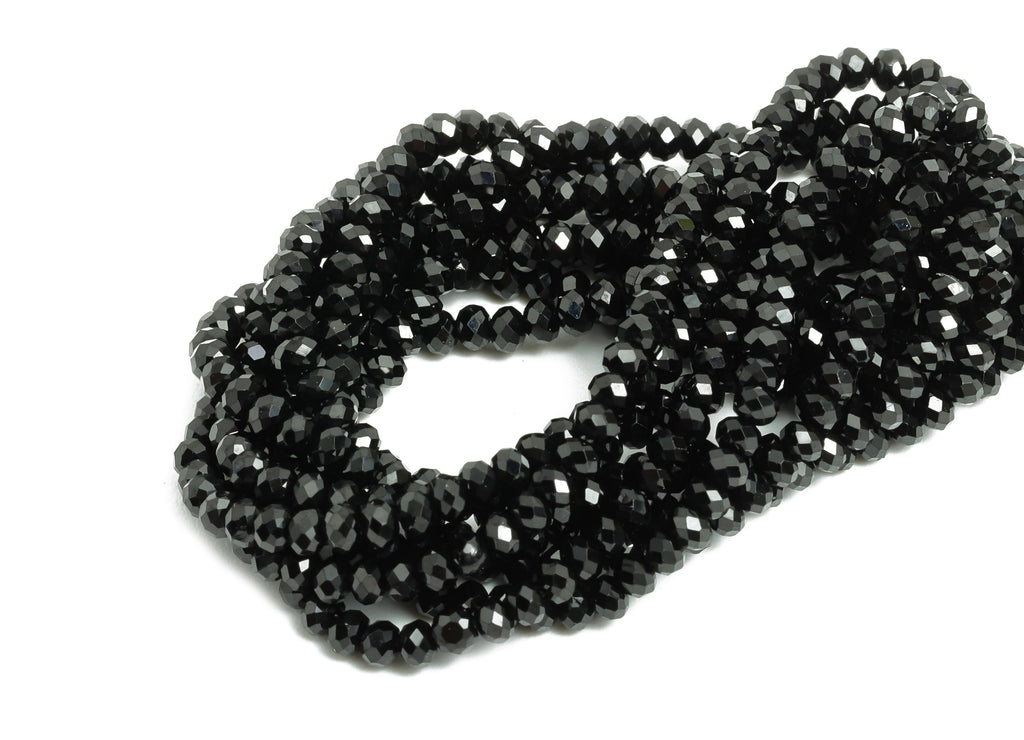Black Tourmline Natural Stone Bead - Faceted Rondella Black Tourmline 15.5 inch /Strand - Gemstone Beads - Crystal Healing Bead - NS2469 - DOMEDBAZAAR