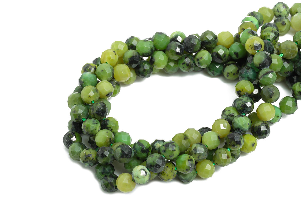 8x7mm Canadian Jade Natural Stone Bead - Faceted Round Canadian Jade 15.5 inch /Strand - Handmade Gemstone Beads - Crystal Healing - NS2463 - DOMEDBAZAAR