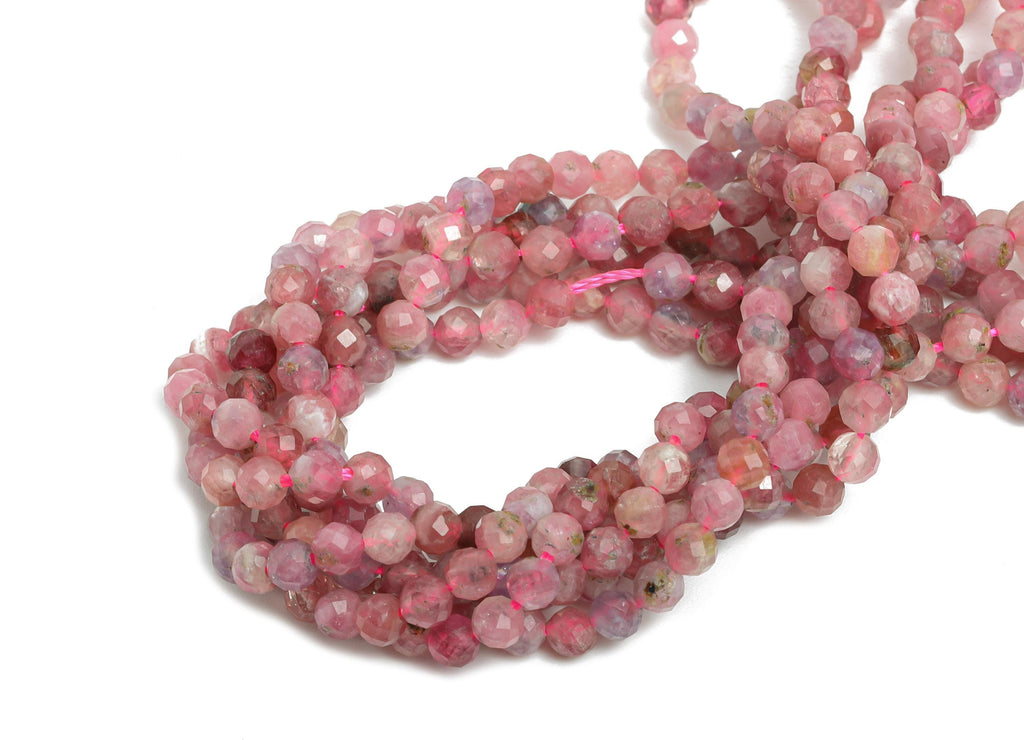 3mm Powder Tourmaline Beads - Faceted Round Natural Stone 15.5 inch /Strand - Handmade Gemstone Beads - Artisan Bead - Jewelry DIY - NS2506 - DOMEDBAZAAR