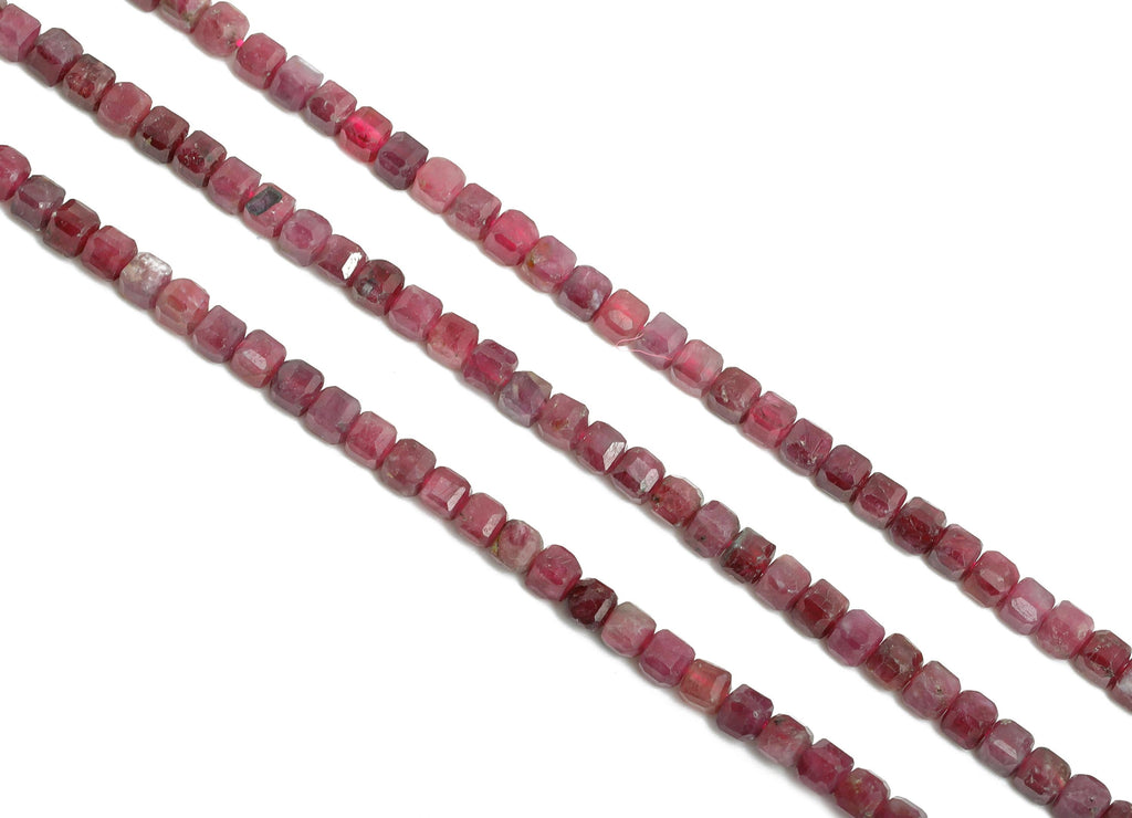 3mm Red Tourmaline Natural Stone Bead - Faceted Cube Red Tourmaline Stone 15.5 inch /Strand - Handmade Gemstone Bead - Healing Bead - NS2501 - DOMEDBAZAAR