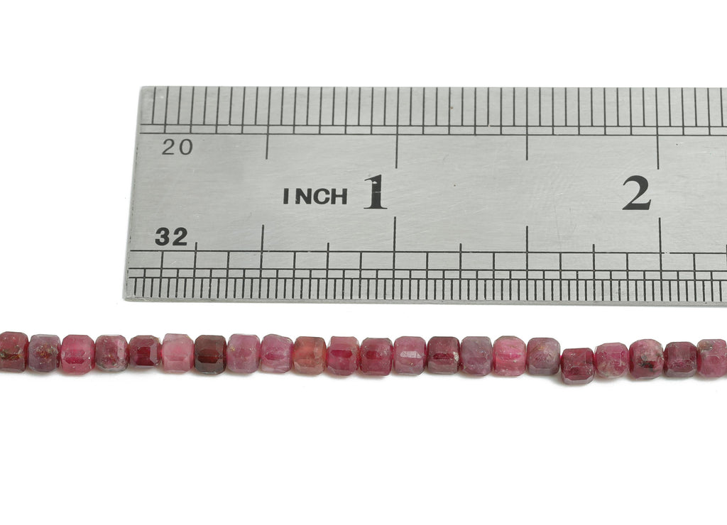 3mm Red Tourmaline Natural Stone Bead - Faceted Cube Red Tourmaline Stone 15.5 inch /Strand - Handmade Gemstone Bead - Healing Bead - NS2501 - DOMEDBAZAAR