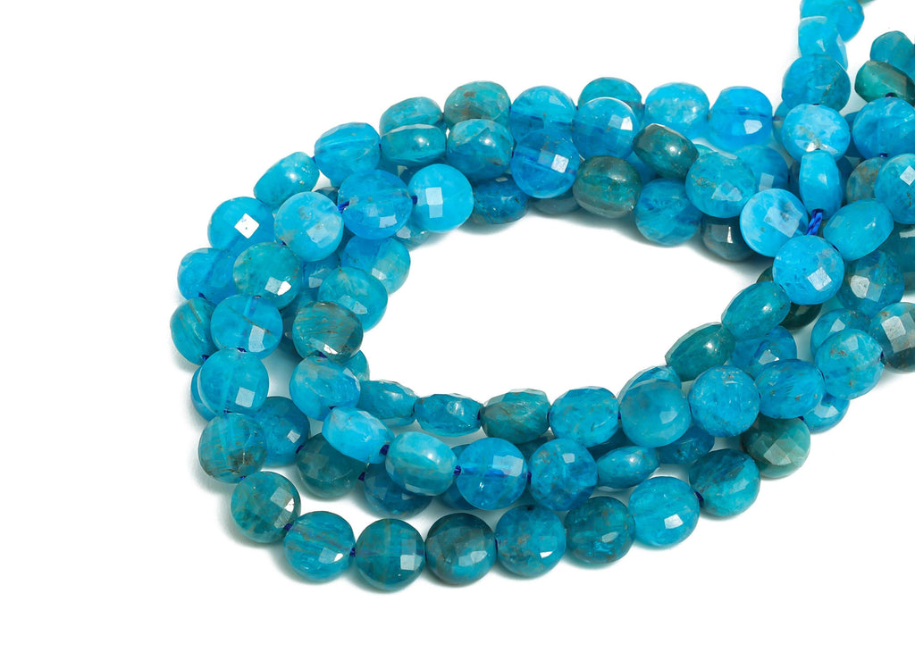 5mm Apatite Natural Stone Beads - Faceted Coin Round Apatite 16.5 inch /Strand - Gemstone Bead - Crafting Bead - Healing Stone Bead - NS2685 - DOMEDBAZAAR