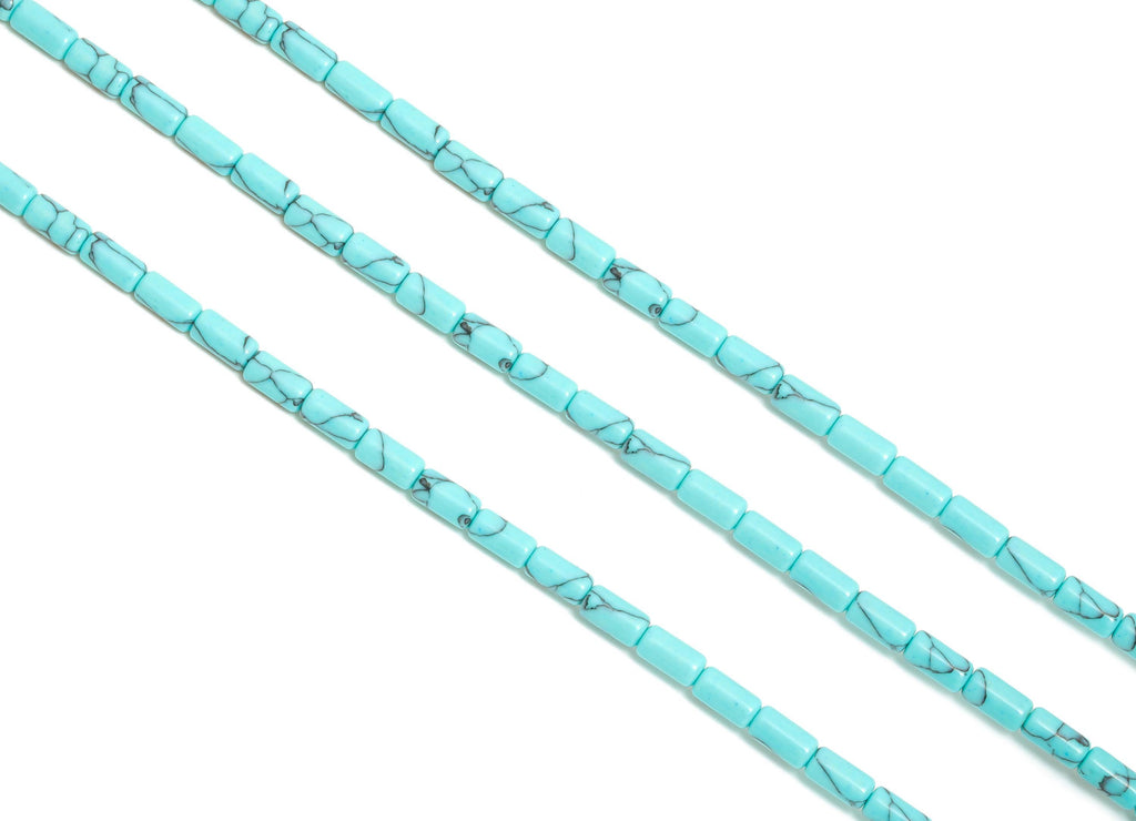 6x3mm Blue Turquoise Natural Stone Beads - Cylinder Blue Turquoise Stone 15.35 Inch/Strand - Cylinder Tube Bead - DIY Craft Making - NS2974 - DOMEDBAZAAR