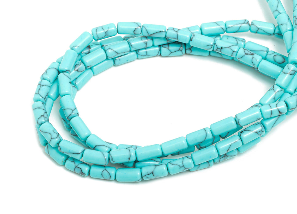 6x3mm Blue Turquoise Natural Stone Beads - Cylinder Blue Turquoise Stone 15.35 Inch/Strand - Cylinder Tube Bead - DIY Craft Making - NS2974 - DOMEDBAZAAR