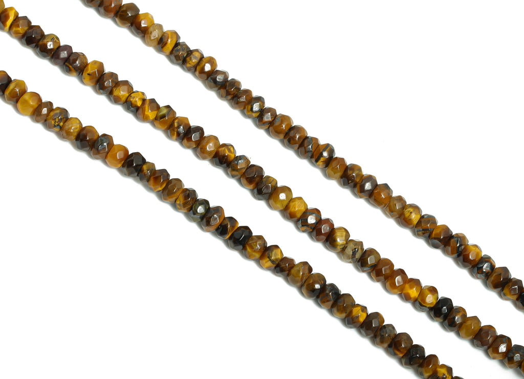 4mm Tiger&#39;s Eye Natural Stone Beads - Faceted Rondella Tiger&#39;s Eye 14.56 inch /Strand - DIY Crafting Gemstone Beads - Craft Making - NS2986 - DOMEDBAZAAR