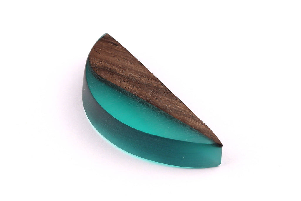 Wood Resin Pendant - Natural Monzo Wooden Charms - Blue Epoxy Resin Necklace - Jewelry Supplies - Half Moon Shaped - 49x18x9mm - BB1008 - DOMEDBAZAAR