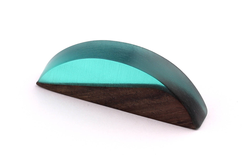 Wood Resin Pendant - Natural Monzo Wooden Charms - Blue Epoxy Resin Necklace - Jewelry Supplies - Half Moon Shaped - 49x18x9mm - BB1008 - DOMEDBAZAAR