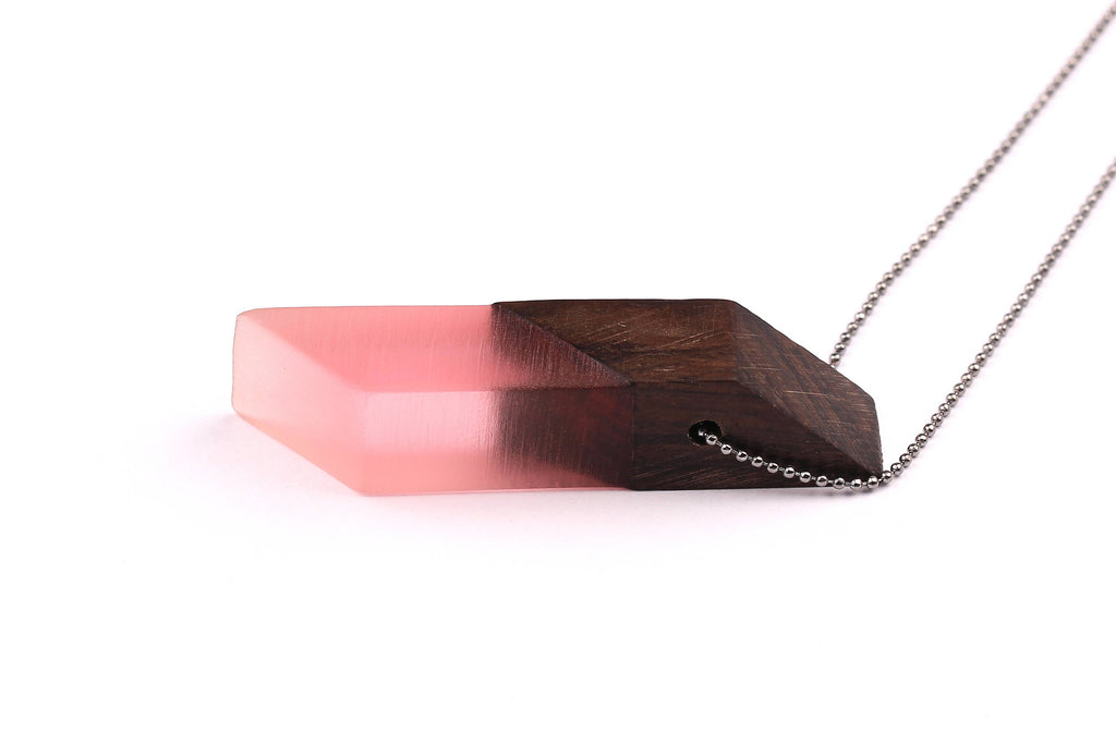 Wood Resin Pendant - Natural Monzo Wooden Charms - Pink Epoxy Resin Necklace - Jewelry Supplies - Wooden Beads - 60x14x14mm - BB1009 - DOMEDBAZAAR