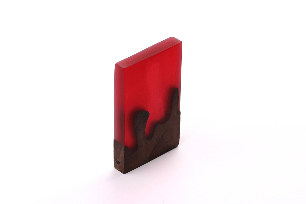 Wood Resin Pendant - Natural Monzo Wooden Charms - Red Epoxy Resin Necklace - Jewelry Supplies - Rectangle Shaped - 70x40x8mm - BB1001R - DOMEDBAZAAR