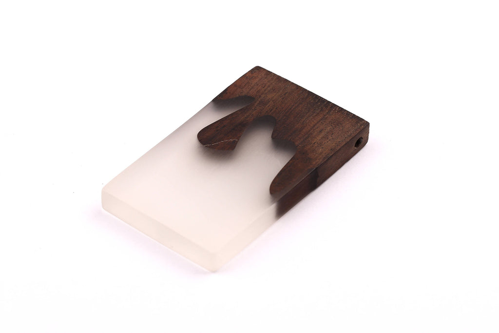 Wood Resin Pendant - Natural Monzo Wooden Charms - White Epoxy Resin Necklace - Jewelry Supplies - Rectangle Shaped - 70x40x8mm - BB1001W - DOMEDBAZAAR