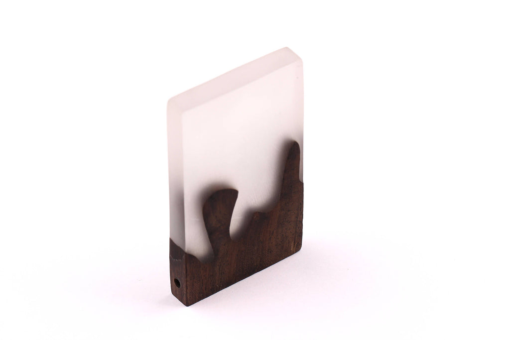 Wood Resin Pendant - Natural Monzo Wooden Charms - White Epoxy Resin Necklace - Jewelry Supplies - Rectangle Shaped - 70x40x8mm - BB1001W - DOMEDBAZAAR