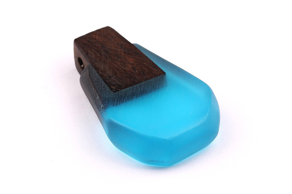 Wood Resin Pendant - Natural Monzo Wooden Charms - Blue Epoxy Resin Necklace - Jewelry Supplies - Wooden Beads - 47x30x10mm - BB1002B - DOMEDBAZAAR