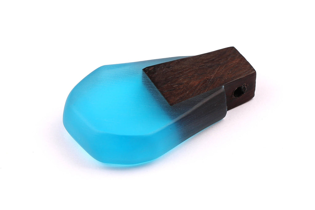 Wood Resin Pendant - Natural Monzo Wooden Charms - Blue Epoxy Resin Necklace - Jewelry Supplies - Wooden Beads - 47x30x10mm - BB1002B - DOMEDBAZAAR