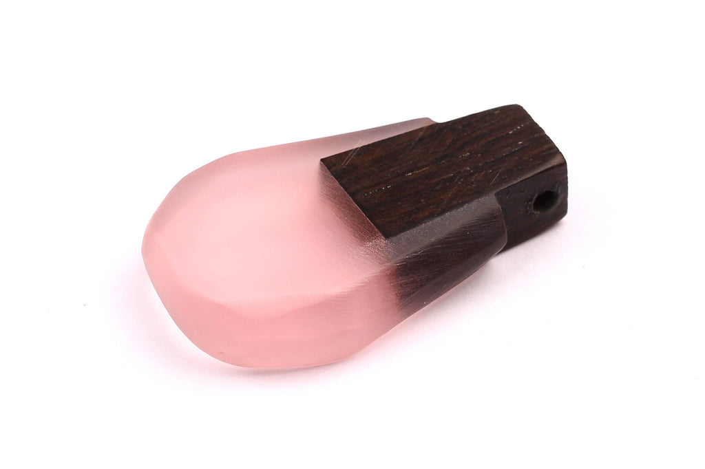 Wood Resin Pendant - Natural Monzo Wooden Charms - Pink Epoxy Resin Necklace - Jewelry Supplies - Wooden Beads - 47x30x10mm - BB1002P - DOMEDBAZAAR