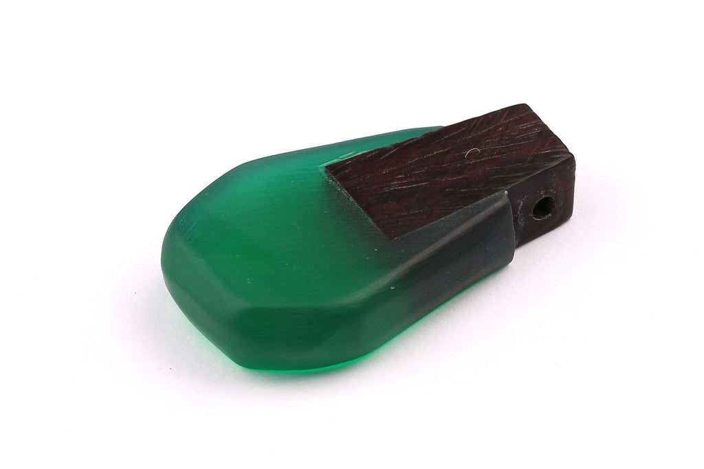 Wood Resin Pendant - Natural Monzo Wooden Charms - Green Epoxy Resin Necklace - Jewelry Supplies - Wooden Beads - 47x30x10mm - BB1002G - DOMEDBAZAAR