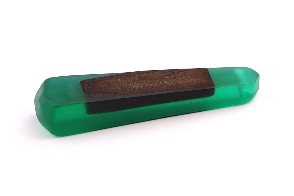 Wood Resin Pendant - Natural Monzo Wooden Charms - Green Epoxy Resin Necklace - Jewelry Supplies - Wooden Beads - 73x15x12mm - BB1003G - DOMEDBAZAAR