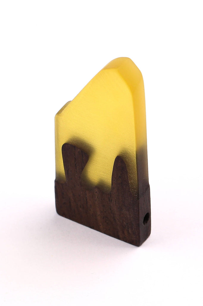 Wood Resin Pendant - Natural Monzo Wooden Charms - Yellow Epoxy Resin Necklace - Jewelry Supplies - Wooden Beads - 50x23x6mm - BB1004Y - DOMEDBAZAAR