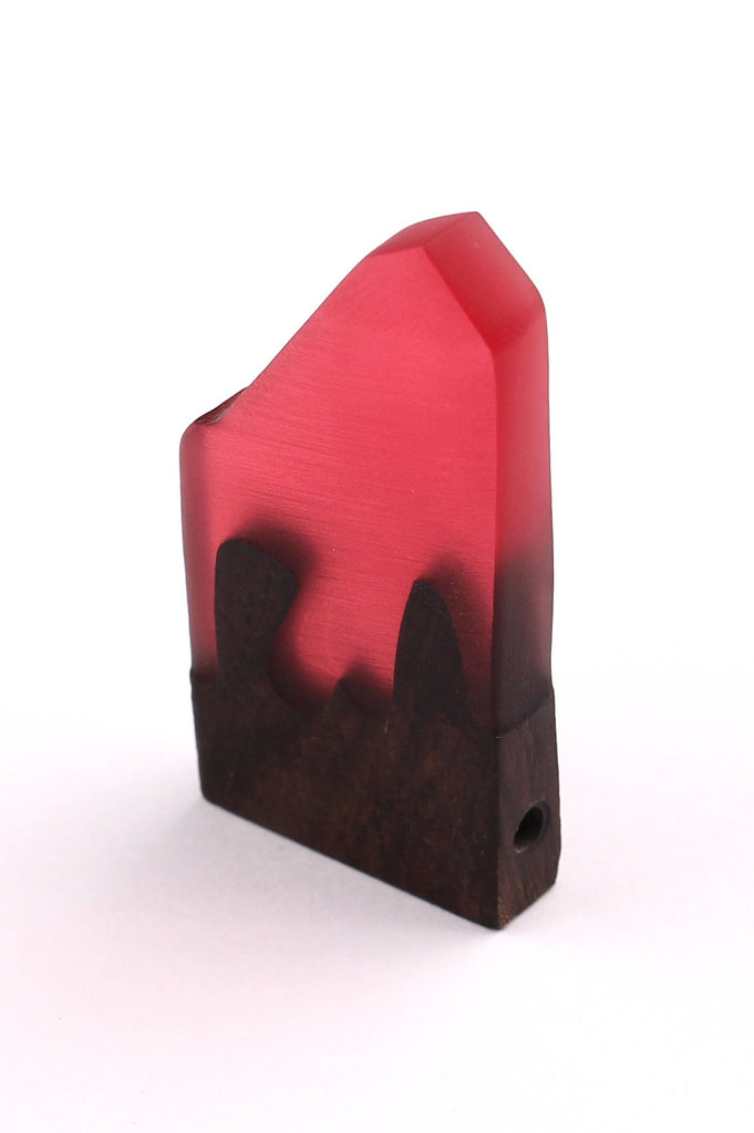 Wood Resin Pendant - Natural Monzo Wooden Charms - Red Epoxy Resin Necklace - Jewelry Supplies - Wooden Beads - 50x23x6mm - BB1004R - DOMEDBAZAAR