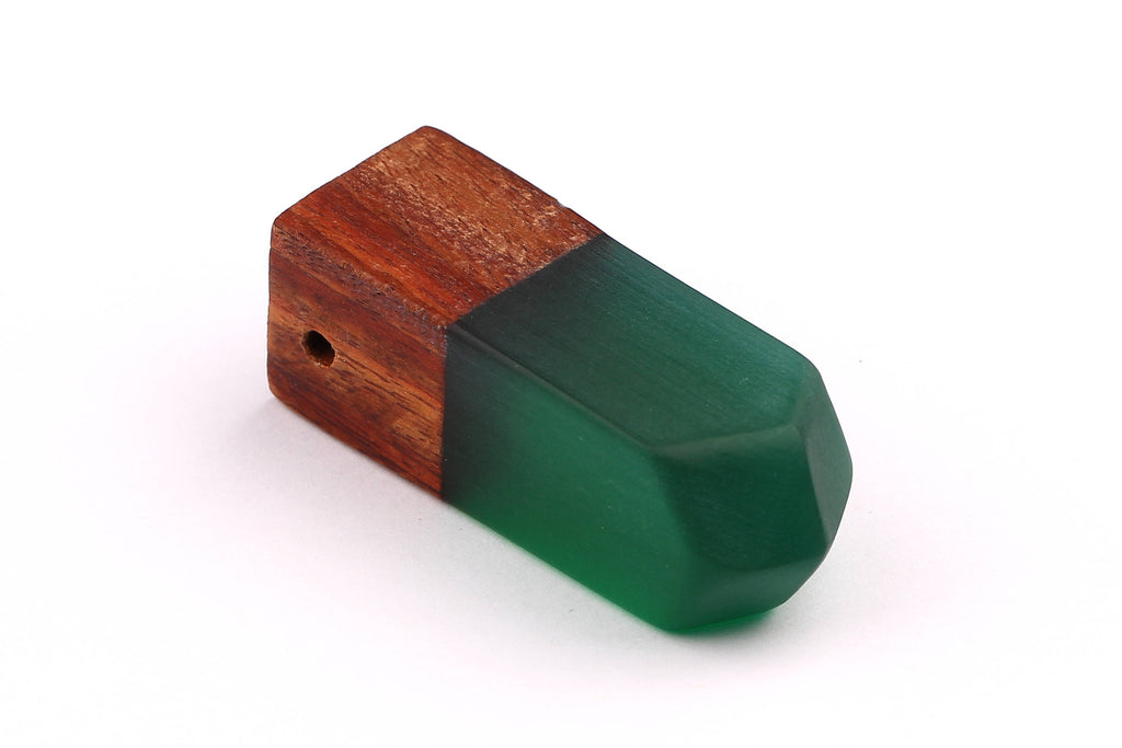 Wood Resin Pendant - Natural Monzo Wooden Charms - Green Epoxy Resin Necklace - Jewelry Supplies - Wooden Beads - 50x17x17mm - BB1006G - DOMEDBAZAAR