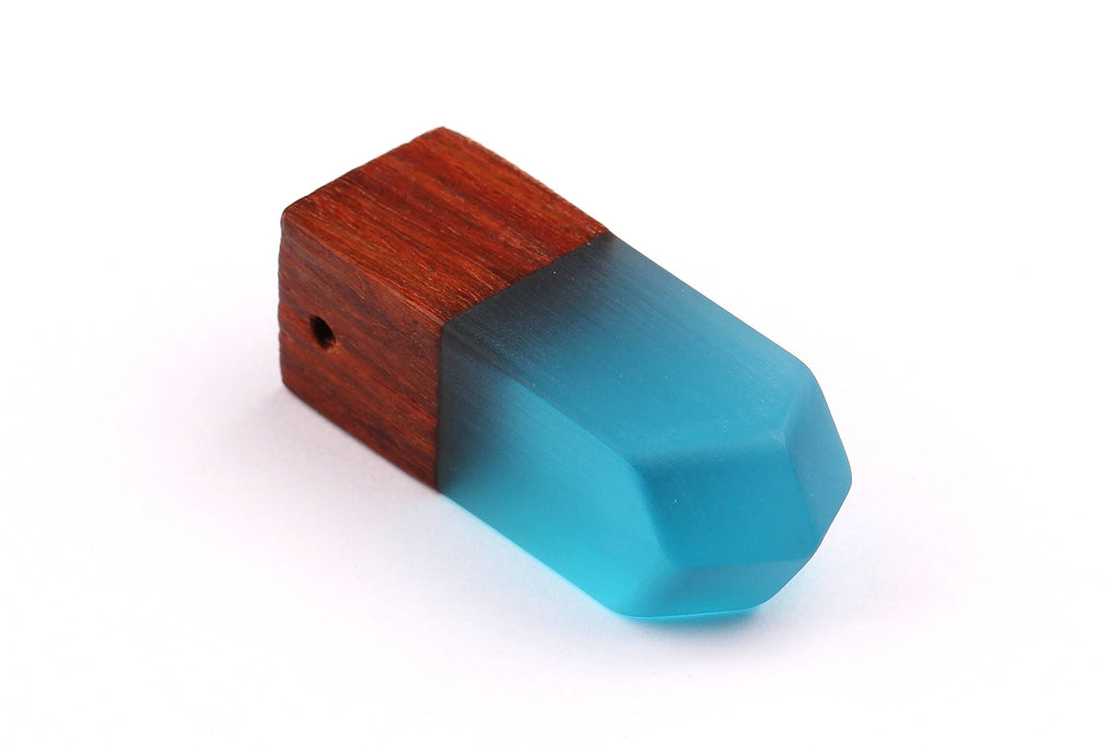 Wood Resin Pendant - Natural Monzo Wooden Charms - Blue Epoxy Resin Necklace - Jewelry Supplies - Wooden Beads - 50x17x17mm - BB1006B - DOMEDBAZAAR