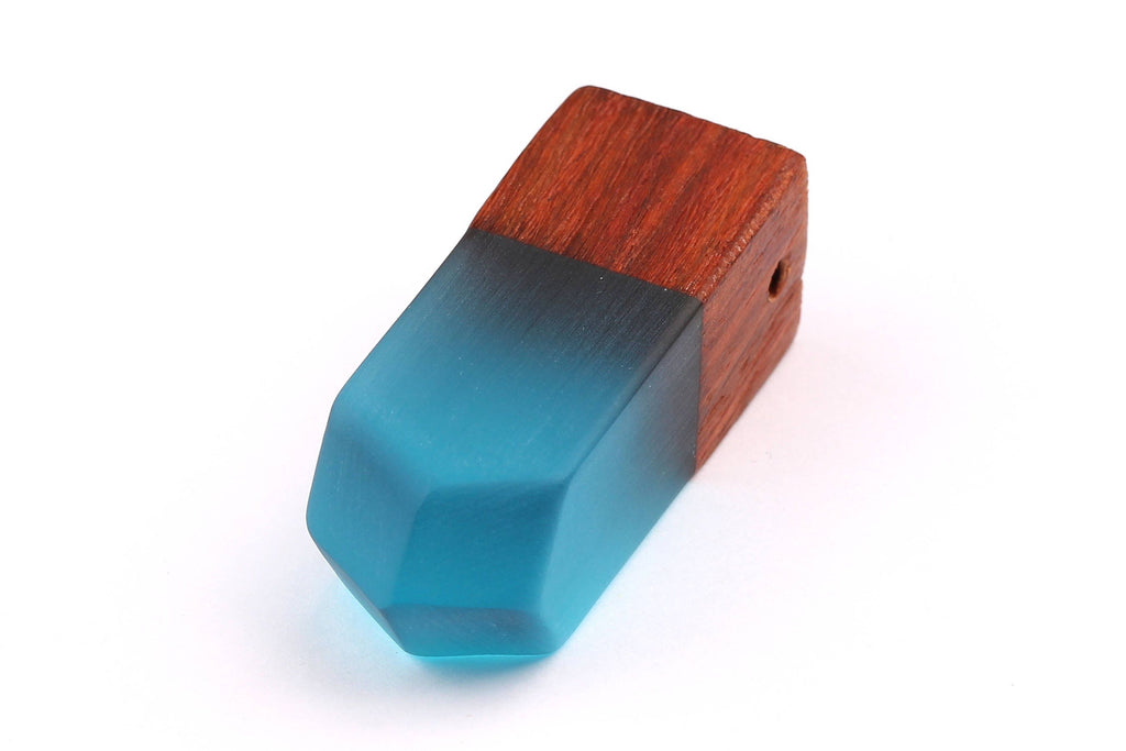 Wood Resin Pendant - Natural Monzo Wooden Charms - Blue Epoxy Resin Necklace - Jewelry Supplies - Wooden Beads - 50x17x17mm - BB1006B - DOMEDBAZAAR