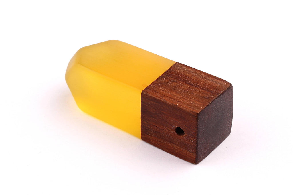 Wood Resin Pendant - Natural Monzo Wooden Charms - Yellow Epoxy Resin Necklace - Jewelry Supplies - Wooden Beads - 50x17x17mm - BB1006Y - DOMEDBAZAAR