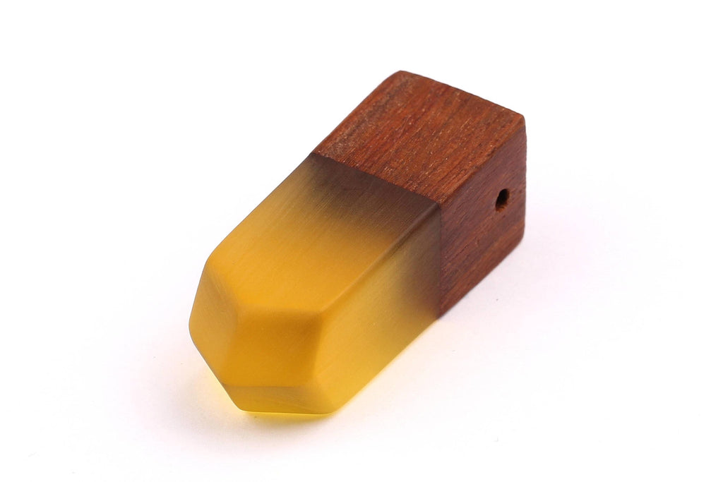 Wood Resin Pendant - Natural Monzo Wooden Charms - Yellow Epoxy Resin Necklace - Jewelry Supplies - Wooden Beads - 50x17x17mm - BB1006Y - DOMEDBAZAAR