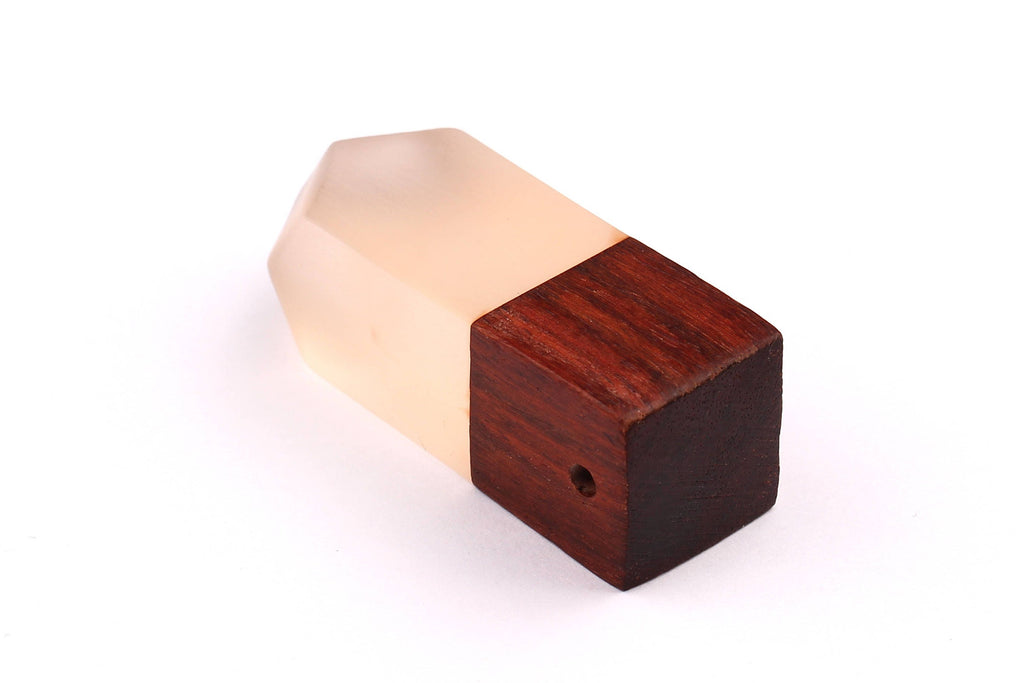 Wood Resin Pendant - Natural Monzo Wooden Charms - White Epoxy Resin Necklace - Jewelry Supplies - Wooden Beads - 50x17x17mm - BB1006W - DOMEDBAZAAR