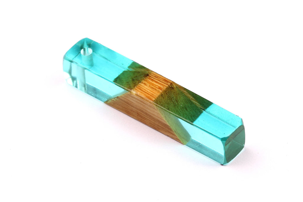 Wood Resin Pendant - Natural Mahogany Wooden Charms - Blue Epoxy Resin Necklace - Jewelry Supplies - Wooden Beads - 60x10x11mm - BB1017SB - DOMEDBAZAAR