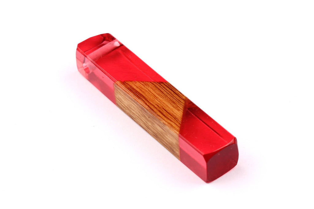 Wood Resin Pendant - Natural Mahogany Wooden Charms - Pink Epoxy Resin Necklace - Jewelry Supplies - Wooden Beads - 60x10x11mm - BB1017SP - DOMEDBAZAAR