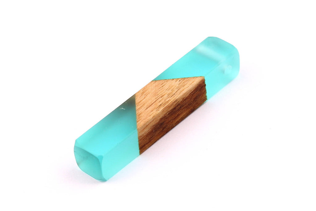 Wood Resin Pendant - Natural Mahogany Wooden Charms - Blue Epoxy Resin Necklace - Jewelry Supplies - Wooden Beads - 60x10x11mm - BB1017MB - DOMEDBAZAAR