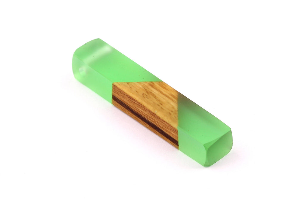 Wood Resin Pendant - Natural Mahogany Wooden Charms - Green Epoxy Resin Necklace - Jewelry Supplies - Wooden Beads - 60x10x11mm - BB1017MG - DOMEDBAZAAR