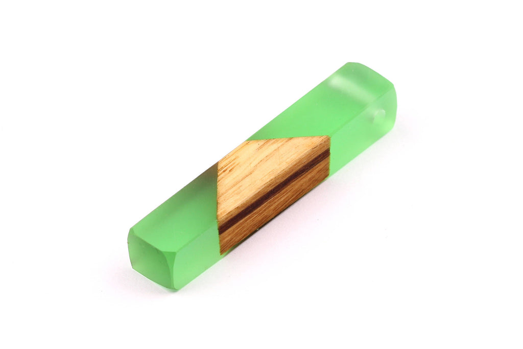 Wood Resin Pendant - Natural Mahogany Wooden Charms - Green Epoxy Resin Necklace - Jewelry Supplies - Wooden Beads - 60x10x11mm - BB1017MG - DOMEDBAZAAR