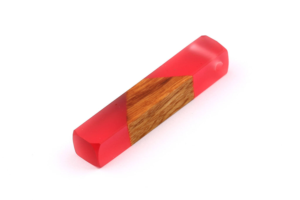 Wood Resin Pendant - Natural Mahogany Wooden Charms - Pink Epoxy Resin Necklace - Jewelry Supplies - Wooden Beads - 60x10x11mm - BB1017MP - DOMEDBAZAAR
