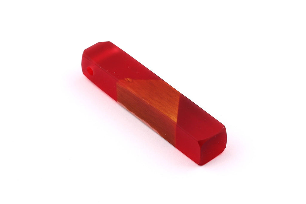 Wood Resin Pendant - Natural Mahogany Wooden Charms - Red Epoxy Resin Necklace - Jewelry Supplies - Wooden Beads - 60x10x11mm - BB1017MR - DOMEDBAZAAR