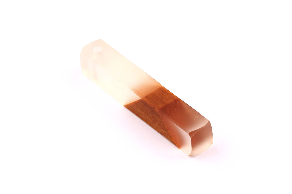 Wood Resin Pendant - Natural Mahogany Wooden Charms - White Epoxy Resin Necklace - Jewelry Supplies - Wooden Beads - 60x10x11mm - BB1017MW - DOMEDBAZAAR
