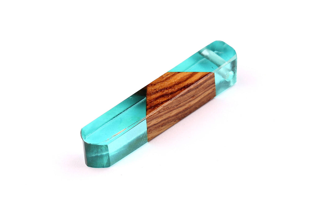 Wood Resin Pendant - Natural Mahogany Wooden Charms - Blue Epoxy Resin Necklace - Jewelry Supplies - Wooden Beads - 60x10x11mm - BB1018SB - DOMEDBAZAAR