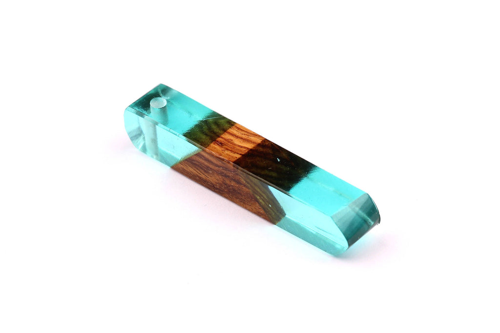 Wood Resin Pendant - Natural Mahogany Wooden Charms - Blue Epoxy Resin Necklace - Jewelry Supplies - Wooden Beads - 60x10x11mm - BB1018SB - DOMEDBAZAAR