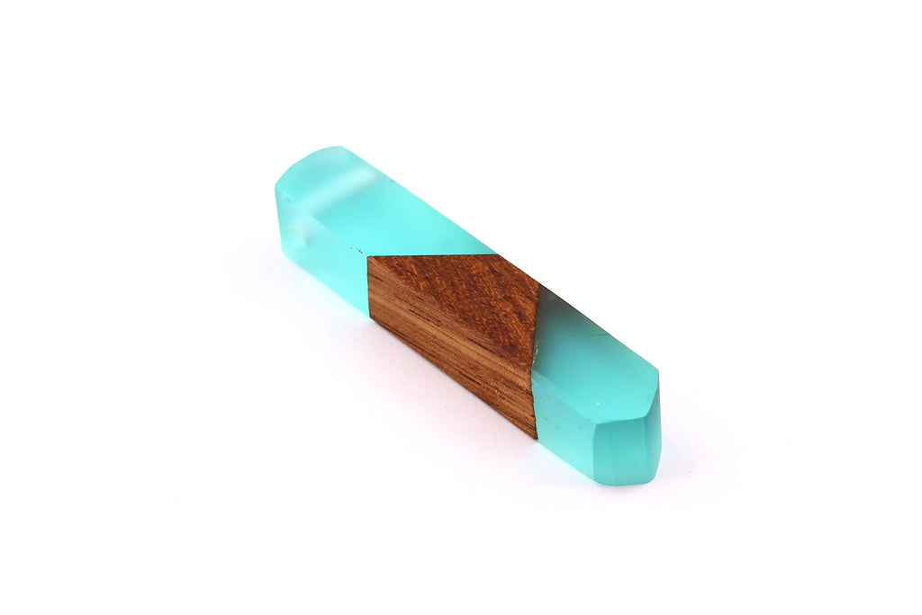 Wood Resin Pendant - Natural Mahogany Wooden Charms - Blue Epoxy Resin Necklace - Jewelry Supplies - Wooden Beads - 60x10x11mm - BB1018MB - DOMEDBAZAAR