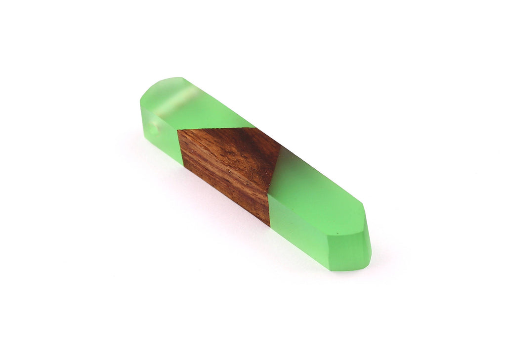 Wood Resin Pendant - Natural Mahogany Wooden Charms - Green Epoxy Resin Necklace - Jewelry Supplies - Wooden Beads - 60x10x11mm - BB1018MG - DOMEDBAZAAR