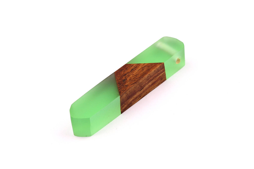 Wood Resin Pendant - Natural Mahogany Wooden Charms - Green Epoxy Resin Necklace - Jewelry Supplies - Wooden Beads - 60x10x11mm - BB1018MG - DOMEDBAZAAR