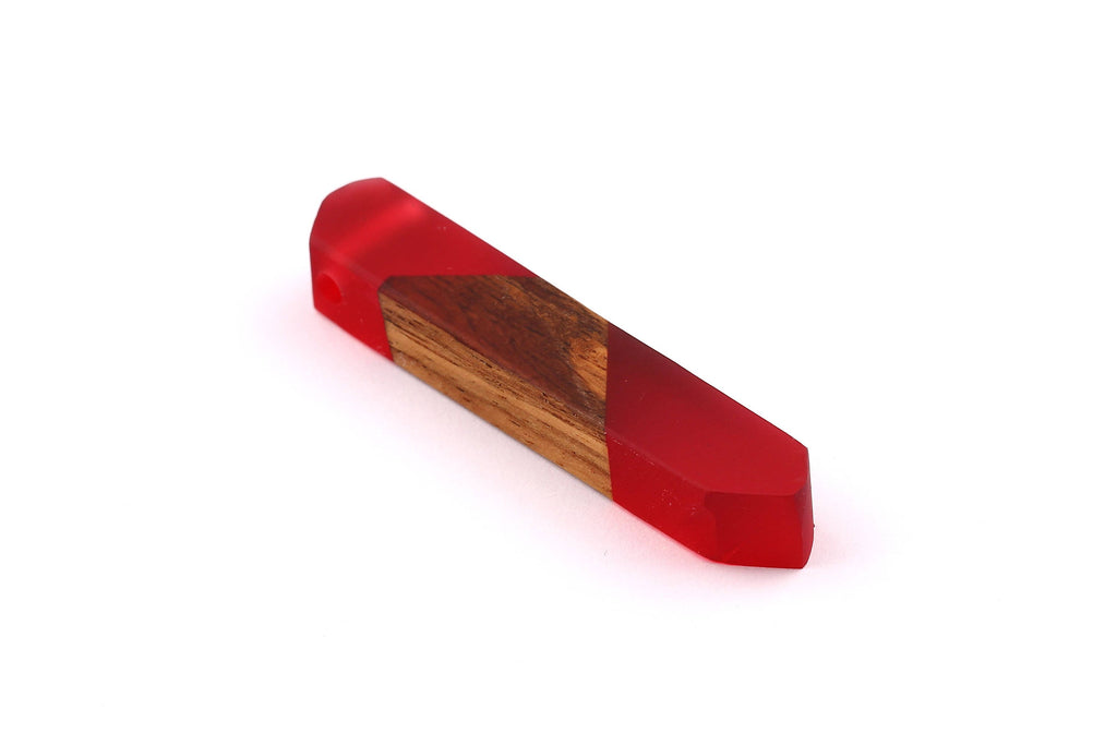 Wood Resin Pendant - Natural Mahogany Wooden Charms - Red Epoxy Resin Necklace - Jewelry Supplies - Wooden Beads - 60x10x11mm - BB1018MR - DOMEDBAZAAR