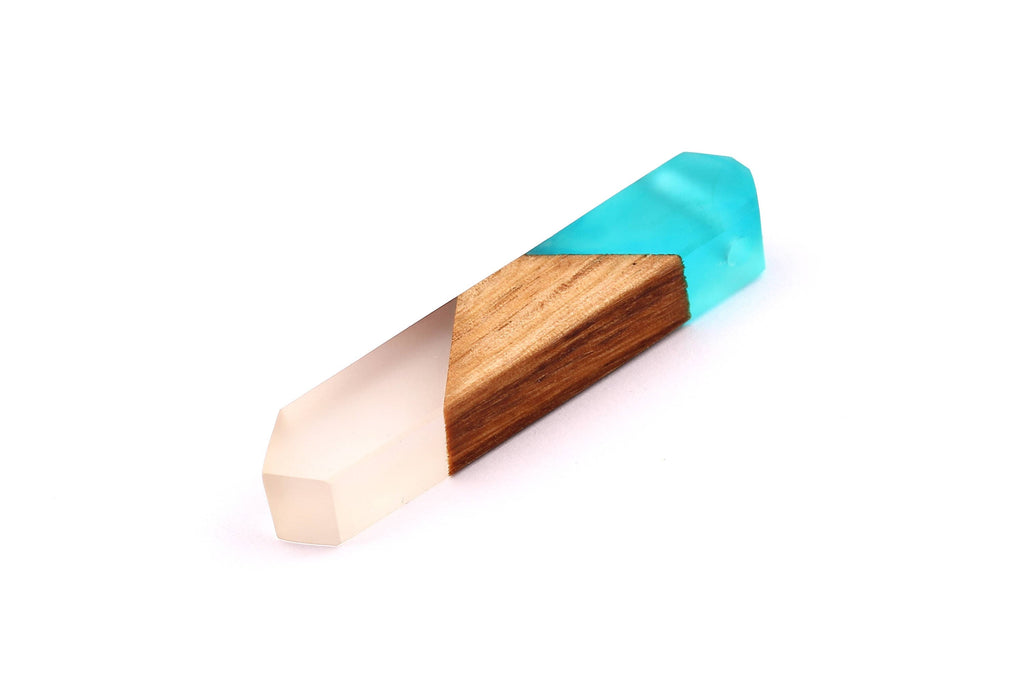 Wood Resin Pendant - Natural Mahogany Wooden Charms - Blue & White Epoxy Resin Necklace - Jewelry Supplies - Beads - 60x10x11mm - BB1019B - DOMEDBAZAAR